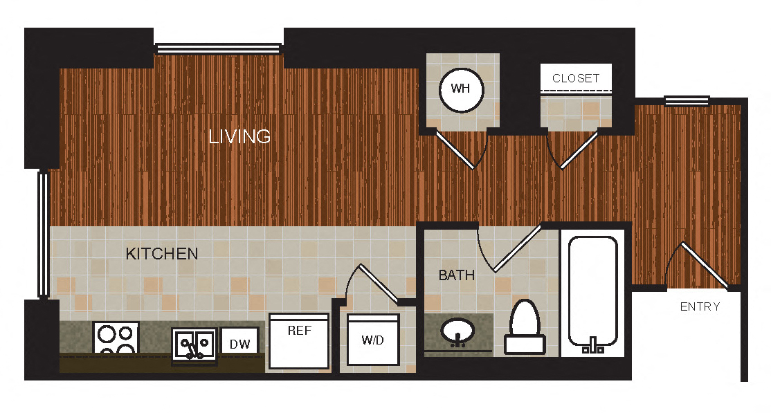 Floor plan for studio, 1 bath, 497 sqft